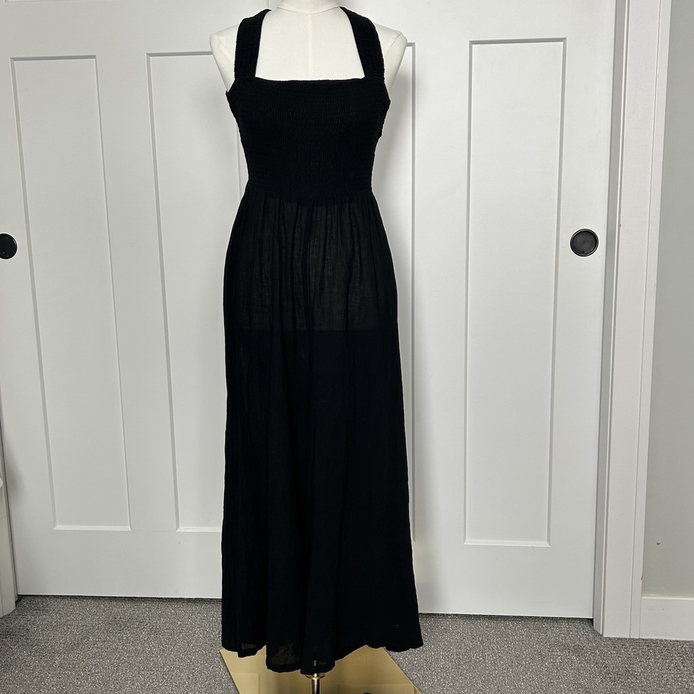 NWT Lush Black Wide Leg Jumpsuit -Women's M- Square Neck Smocked Tie X-Back